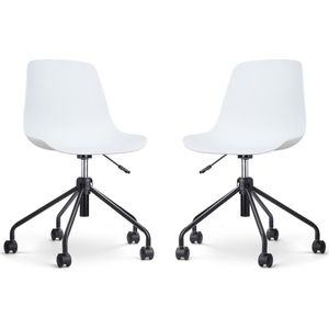 Nolon Nout-Pip Bureaustoelen Set van 2 Wit - Kunststof Zitting - Verstelbaar - Wieltjes - Zwart Onderstel