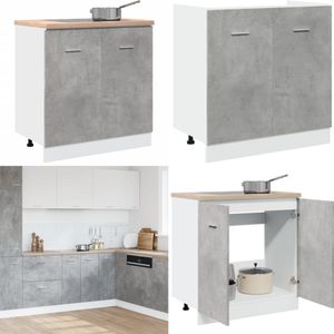 vidaXL Wastafelonderkast 80x46x81,5 cm bewerkt hout betongrijs - Spoelbak Onderkast - Spoelbak Onderkasten - Keukenkast - Keukenblok
