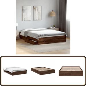 vidaXL Bedframe met Lades 140x190 cm Bruin Eiken Modern Bed Frame - Houten Bed - Tweepersoons Bed - Bed Met Lades - Bruine Bed