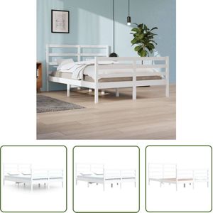 The Living Store Bedframe massief grenenhout wit 140x200 cm - Houten Bedframe - Tweepersoons Bed - Massief Hout Bed - Witte Bed - Bedframe Wit