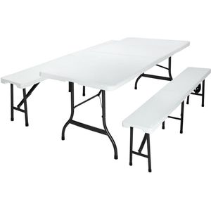 Casaria Picknickset Inklapbaar – 2 Banken 1 Tafel 180 cm – Wit
