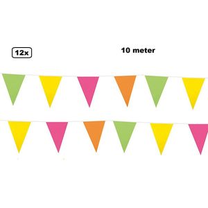12x Vlaggenlijn multi 10 meter - Kleur - vlaglijn festival feest party verjaardag thema feest kleur