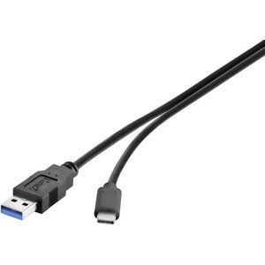 Renkforce USB-kabel USB 3.2 Gen1 (USB 3.0 / USB 3.1 Gen1) USB-A stekker, USB-C stekker 1.00 m Zwart Vergulde steekconta