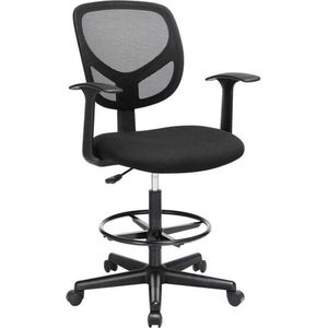 Ergonomische extra hoge bureaustoel met in hoogte verstelbare voetsteun - Kassa stoel - zwart - Zithoogte 55 - 75 cm