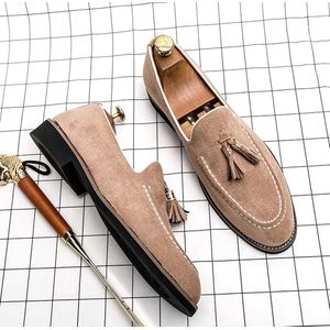 Modieuze heren loafers - Instappers - Suede - Kwastjes - Beige - Luxe slippers
