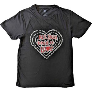 The Beatles - All You Need Is Love Heart Heren T-shirt - L - Zwart