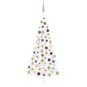 The Living Store Kunstkerstboom Half - 120x60 cm - LED-verlichting - Wit - Met kerstballen en piek