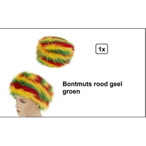 Bontmuts rood/geel/groen mt.58/59 - Thema feest carnaval party festival Limburg winter