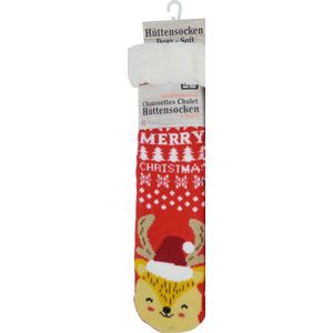 Kerstsokken - Happy unisex huissokken - Extra Warm en zacht - Anti-Slip - Huttensocken fantasie bambi- one size