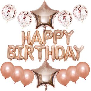 Joya Beauty® Happy Birthday Ballonnen Feestset Rose Goud | Verjaardag Folie Ballon | Feestversiering | Helium Ballon Slinger | Feest Decoratie | Versiering Pakket Verjaardag | Rose Goud