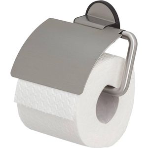 Tiger Tune - Wc rolhouder met klep - Toiletrolhouder - Zonder boren - Zelfklevend 3M tape - RVS geborsteld / Zwart