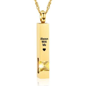 Luxe Ashanger | Met Ketting En Gravering | Always With Me | Assieraad | Goudkleurig Met Gele Steen | As Ketting | Gedenksieraad | Urn | Incl. As vuller