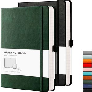 Set Van 2 Geruite Notitieboeken A5 – 384 Pagina’s – Met Penhouder En Binnenvak – 100 G/M² Papier – Voor School, Werk En Kantoor – 14,5 X 21 Cm – Groen