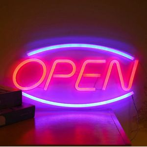 Groenovatie LED Neon Wandlamp ""Open"" - Op USB - 45x22x2cm - Blauw / Roze