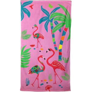 Strand/badlaken voor kinderen 70 x 140 cm microvezel - Strandhanddoeken met flamingo's