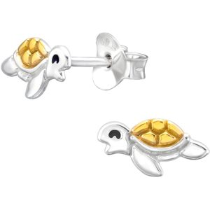 Joy|S - Zilveren schildpad oorbellen - 5 x 9.5 mm - zilver / schild 14k goudplating - kinderoorbellen