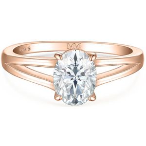 Grace - 14k Roségouden Ovaal Split- 14k RoségoudenShank Moissanite Ring - 2.1 karaat