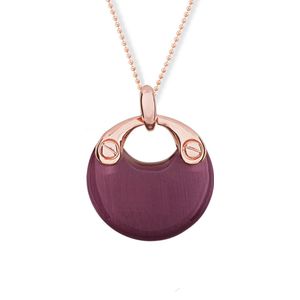 Cats Eye collectie - Zilveren Hanger Rosegoudverguld met roze synthetische cat's eye