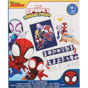 Marvel - Spidey - Kleurboek met vilt - Knutselen voor meisjes - Knutselen voor jongens - Vilt kleurboek, 28 kleurplaten van Spidey en zijn vrienden