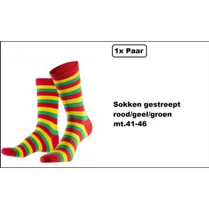 Sokken rood/geel/groen streepjes mt. 41-46 - Themafeest party carnaval festival thema feest optocht
