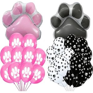 22-delige set Honden ballonnen Paws roze zwart en wit - hond - ballon - hondenfeest - honden verjaardag - decoratie