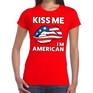 Kiss me I am American t-shirt rood dames - feest shirts dames - USA kleding M