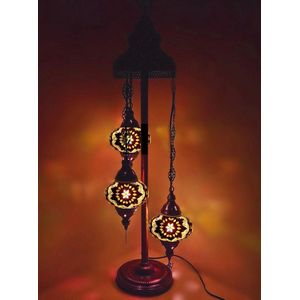 Turkse Lamp - Vloerlamp - Mozaïek Lamp - Marokkaanse Lamp - Oosters Lamp - ZENIQUE - Authentiek - Handgemaakt - Bruin - 3 bollen
