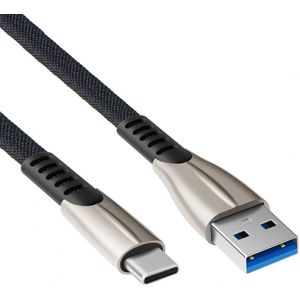 USB C kabel - 5A - USB A naar C - Fast Charging - Nylon mantel - Zwart - 2 meter - Allteq