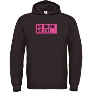 Hoodie Zwart XL - no music no life - roze - soBAD. | Hoodie unisex | Hoodie man | Hoodie dames | Muziek