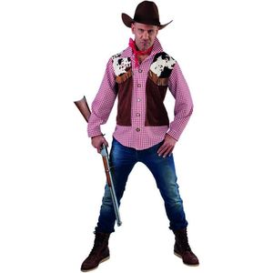 Magic By Freddy's - Cowboy & Cowgirl Kostuum - Prairie Jager Cowboy Hemd En Vest Man - Rood - XXL - Bierfeest - Verkleedkleding