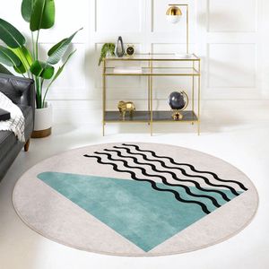 Abstract Boho Gebied Rond Tapijt| Zwart Gestreept Golfontwerp Turquoise Boheems Tapijt|Antislip Tapijt|Boho Tapijt Decor|Woonkamer Tapijt Modern Tapijt Luxe