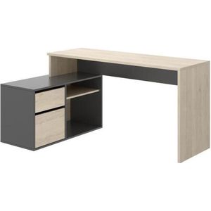 Omkeerbaar hoekbureau 1 lade + 1 deur - Eiken en grijs decor - L 139 x D 92 x H 75 cm - ROX