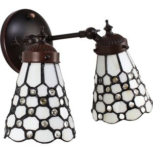 LumiLamp Wandlamp Tiffany 30x23x23 cm Wit Bruin Glas Metaal Muurlamp