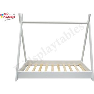 Juniorbed - Tipi bed met bedbodem 80x160 cm - wit | peuterbed | Montessori | vloerbed | floorbed | kinderbed | huisbed | montessoribed