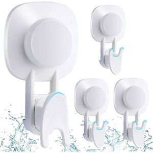 4 Pack Zuignaphaken Geen boren 2 in 1 Enkele haak Dubbele haak 5kg Draagvermogen 360 graden roterende zuignappen Vacuümzuighaak Extra sterk voor ramen Glas Badkamer Keuken Badkamer Douche