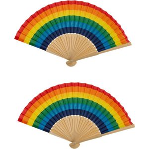 Spaanse hand waaier - 2x - Pride/Regenboog/LHBTIQ+ - bamboe/papier - 21 cm