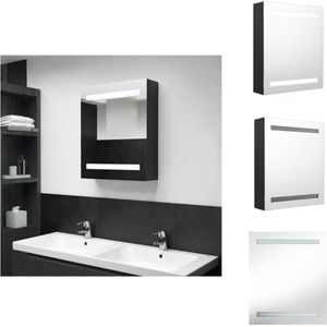vidaXL LED-opmaakkastje - Wandkast met spiegel - 50 x 14 x 60 cm - MDF met melamine-afwerking - Inclusief 3 schappen - Zwart - Badkamerkast