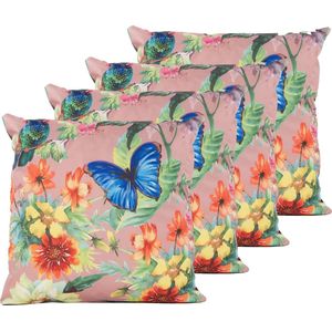 Anna's Collection Sierkussen voor binnen en buiten - 4x - vlinder - oud roze - 45 x 45 cm - tuinkussen