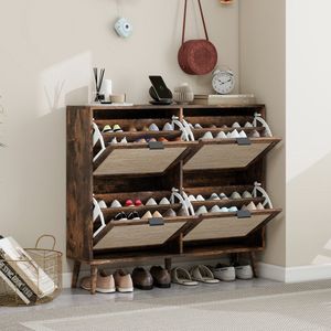 Sweiko Schoenenkast - 4 Rieten deuren - Dubbele planken - Retro bruin
