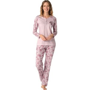 Pijadore - Grote Maten Dames Pyjama Set, Lange Mouwen, Roze - 4XL