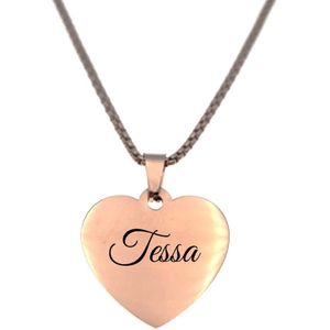 Ketting - Hart - Met Naam - Tessa - Rosegoud
