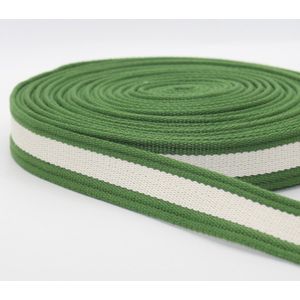 4 Meter Gestreepte KATOEN TASSENBAND, Breedte 30MM, Kleur GROEN/ECRU 03