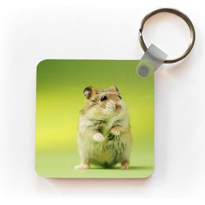 Sleutelhanger - Uitdeelcadeautjes - Close-up van een hamster tegen een groene achtergrond - Plastic
