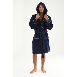 Heren Badjas Louis / Velour Katoen / Donker Blauw /maat XXL