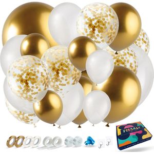 Fissaly 109 Stuks Ballonnenboog Wit, Goud & Papieren Gouden Confetti Ballonnen – Ballonboog Feest Decoratie Verjaardag Versiering