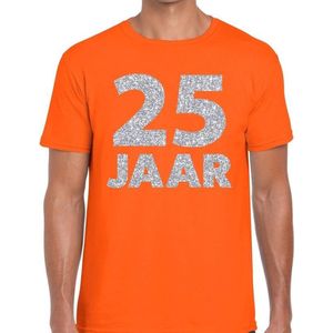 25 jaar zilver glitter verjaardag t-shirt oranje heren - verjaardag / jubileum shirts XL