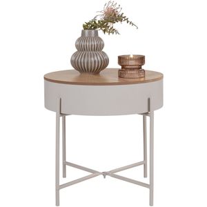 Bijzettafel – Beige-Lichtgrijs Metaal | Ø40 cm | Minimalistisch design