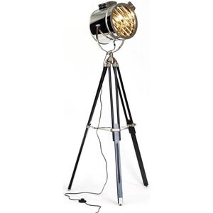 BRILLIANT lamp Cine vloerlamp driepoot zwart / chroom | 1x A60, E27, 60W, gf normale lampen niet gespecificeerd Met voetschakelaar | Draaibare kop