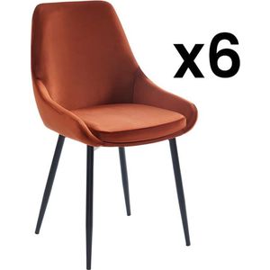 Set van 6 stoelen - Fluweel en zwart metaal - Terracotta - MASURIE L 49 cm x H 85.5 cm x D 56 cm