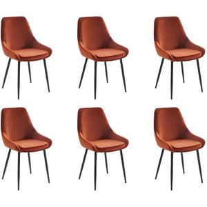 Set van 6 stoelen - Fluweel en zwart metaal - Terracotta - MASURIE L 49 cm x H 85.5 cm x D 56 cm
